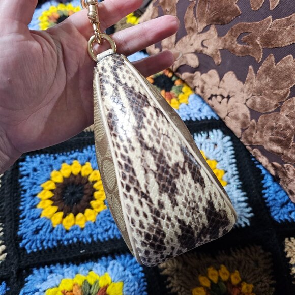 Coach Teri Shoulder Bag Purse In Signature Canvas and Embossed Snakeskin - Picture 4 of 8